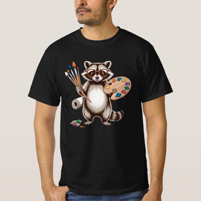 Cool Painter Racoon Illustration T-Shirt (Front)
