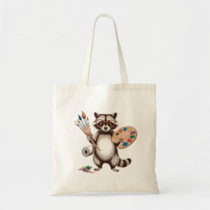 Cool Painter Racoon Illustration Tote Bag