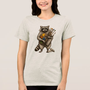 Cool Painter Racoon Illustration Tri-Blend Shirt