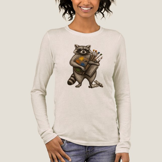 Cool Painter Racoon Illustration Tri-Blend Shirt (Front)