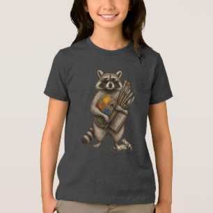 Cool Painter Racoon Illustration Tri-Blend Shirt