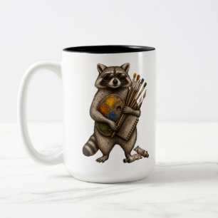 Cool Painter Racoon Illustration Two-Tone Coffee Mug