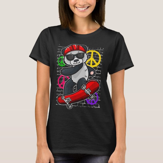 Cool Panda Bear Riding A Skateboard  T-Shirt (Front)