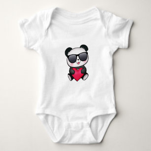 Cool Panda Bear Sunglasses Valentine's Day Heart Baby Bodysuit