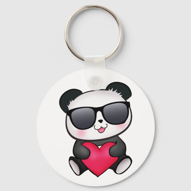 Cool Panda Bear Sunglasses Valentine's Day Heart Key Ring (Front)
