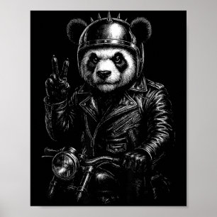Cool Panda Punk Peace Sign Motorcycle 