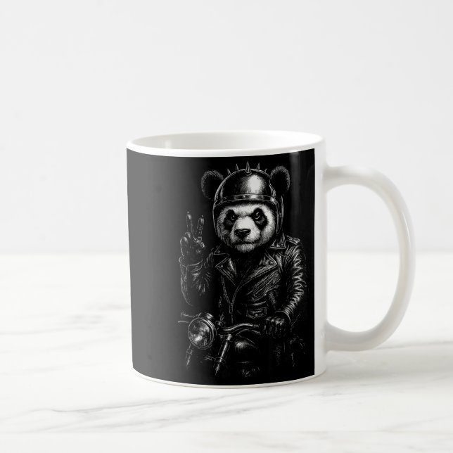 Cool Panda Punk Peace Sign Motorcycle  Coffee Mug (Right)