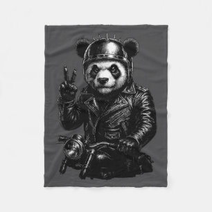 Cool Panda Punk Peace Sign Motorcycle  Fleece Blanket