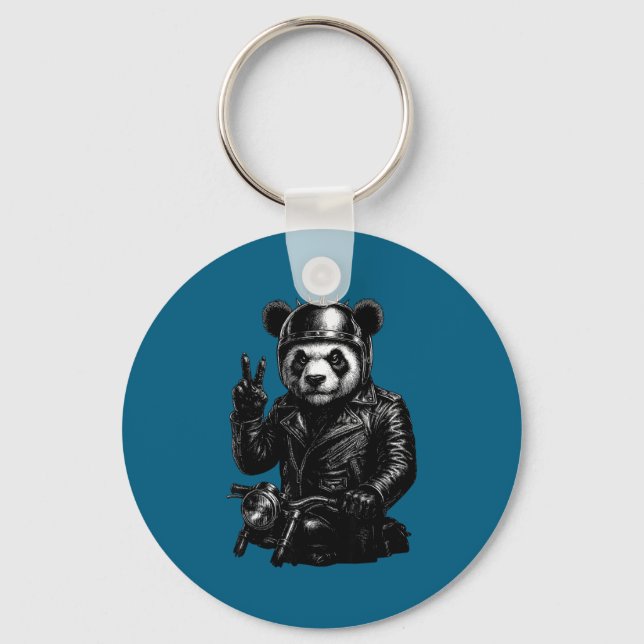 Cool Panda Punk Peace Sign Motorcycle  Key Ring (Front)