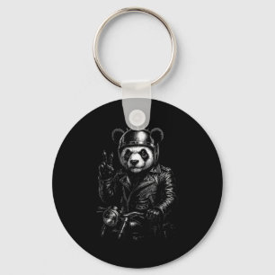 Cool Panda Punk Peace Sign Motorcycle  Key Ring