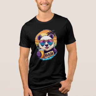 Cool Panda: Retro Summer & Beer Vibes Tri-Blend Shirt