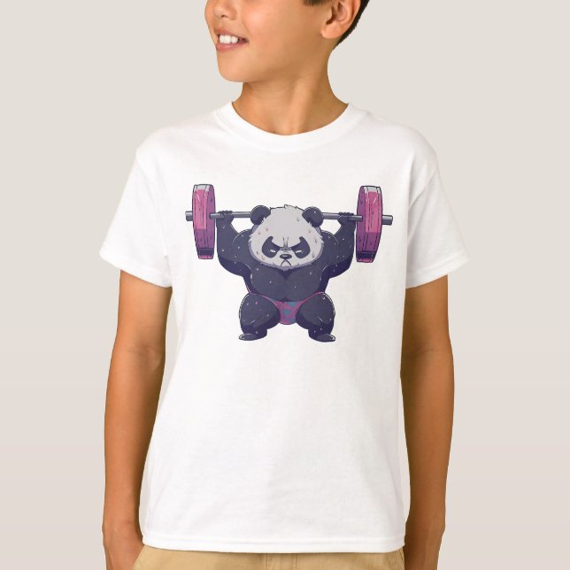  Cool Panda weightlifting wrestling workout kids T-Shirt (Front)