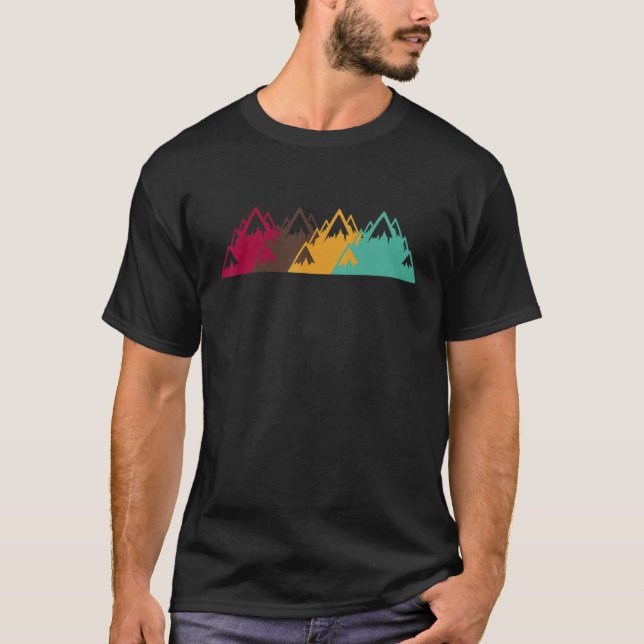 Cool Panorama Mountains Wild Retro Style For Hikin T-Shirt (Front)