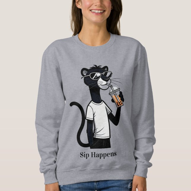 Cool Panther Graphic Tee – Funny Bubble Tea Shirt  (Front)