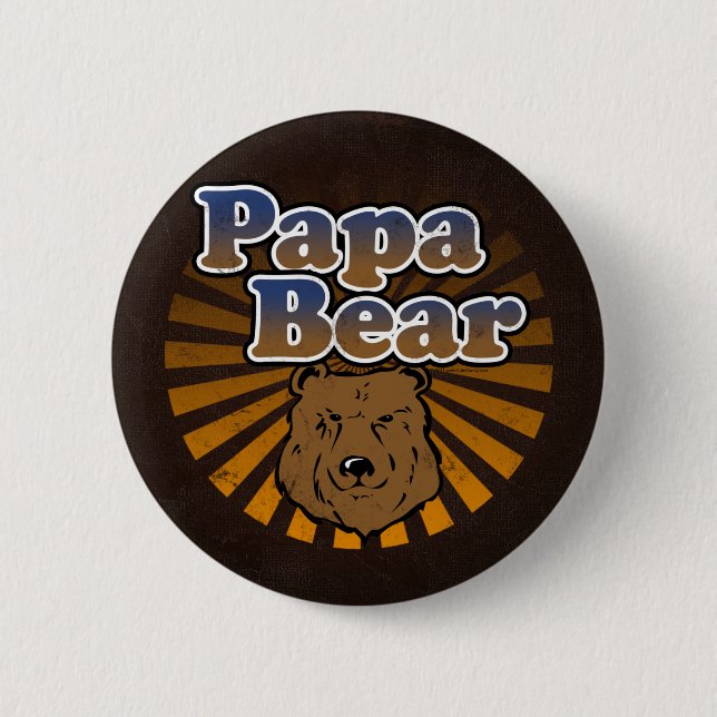 Cool Papa Bear, Brown/Blue/Gold Dad Gift 6 Cm Round Badge (Front)