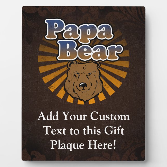 Cool Papa Bear, Brown/Blue/Gold Dad Gift Plaque (Front)