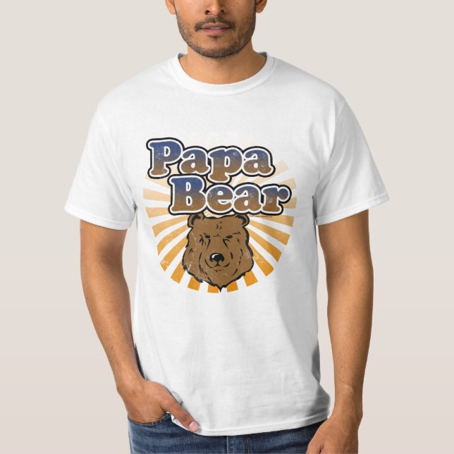 Cool Papa Bear, Brown/Blue/Gold Dad Gift T-Shirt (Front)