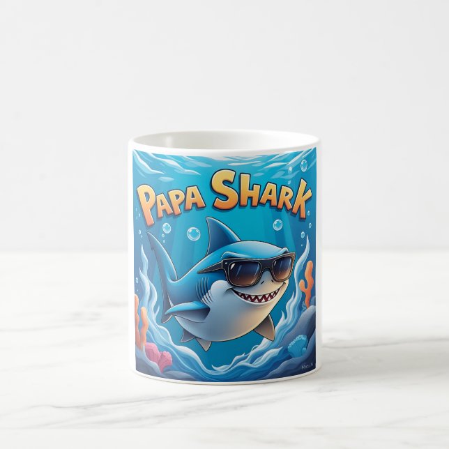 Cool Papa Shark Cartoon Design Coffee Mug (Center)