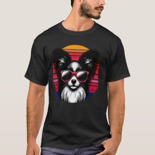 Cool Papillon Dog Vintage Retro Sunset Sunglasses  T-Shirt