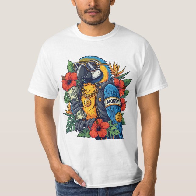 Cool Parrot with Cash – Tropical Rich Vibes T-Shir T-Shirt (Front)