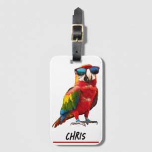 Cool Parrot with Sunglasses with name Luggage Tag