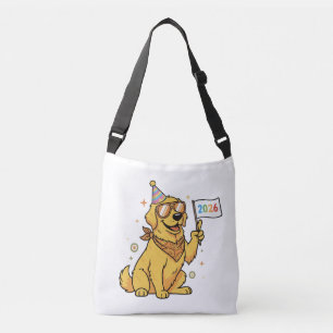 Cool Party Golden Retriever Dog Happy New Year Crossbody Bag