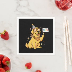 Cool Party Golden Retriever Dog Happy New Year Napkin