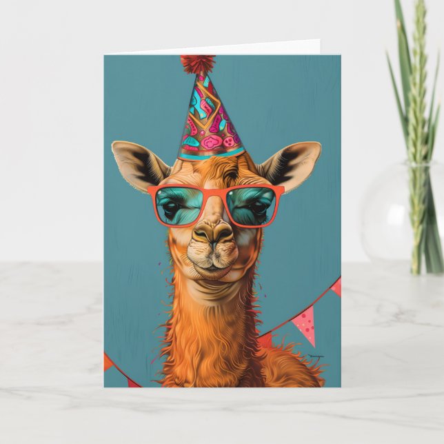 Cool Party Llama Greeting Card (Front)