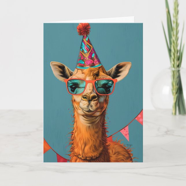 Cool Party Llama Greeting Card (Front)