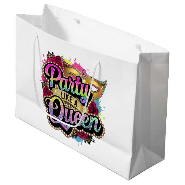Cool party Queen word art Birthday lady Large Gift Bag (Front Angled)