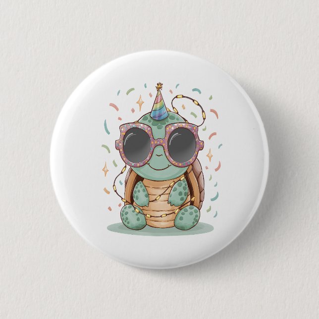 Cool Party Turtle 6 Cm Round Badge (Front)