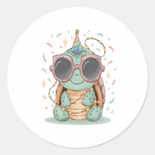 Cool Party Turtle Classic Round Sticker