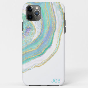 Cool Pastel Aqua and Purple Agate with Monogram Case-Mate iPhone Case