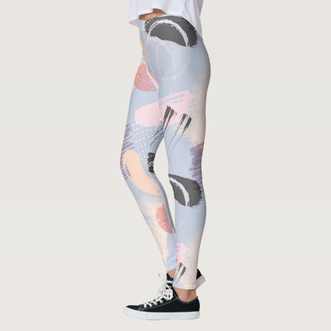 Cool pastel colours brushstrokes collage leggings (Left)