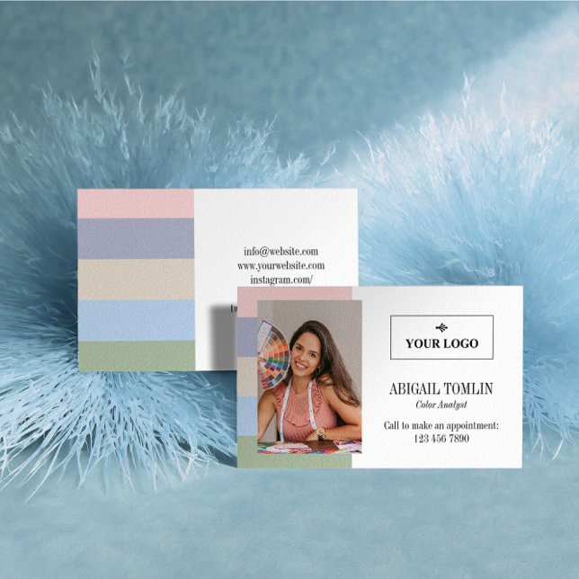 Cool Pastel Colours Logo Personal Photo Business Card (Creator Uploaded)