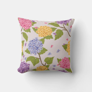 Cool Pastel Hydrangea Flower Pattern Cushion