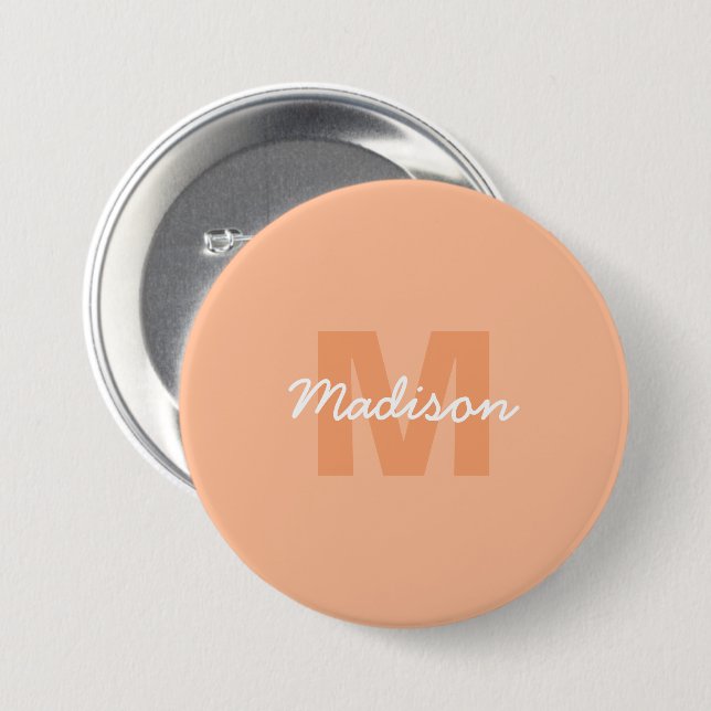 Cool pastel peach colour with Custom Monogram name 7.5 Cm Round Badge (Front & Back)