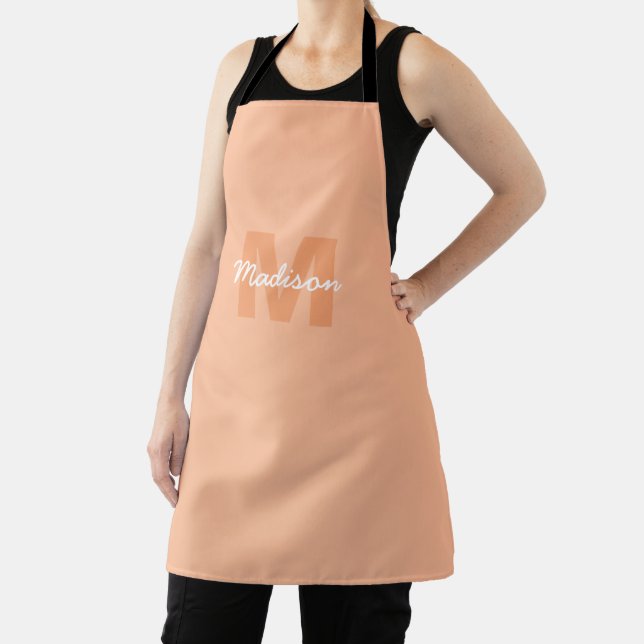 Cool pastel peach colour with Custom Monogram name Apron (Insitu)