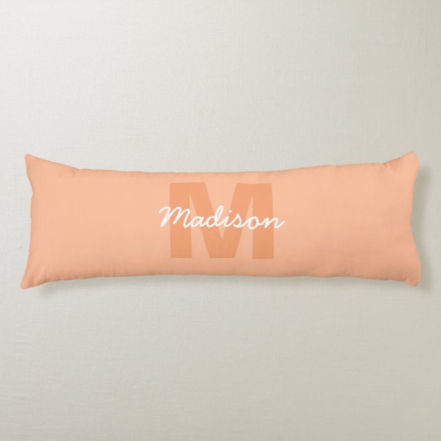Cool pastel peach colour with Custom Monogram name Body Cushion (Front)