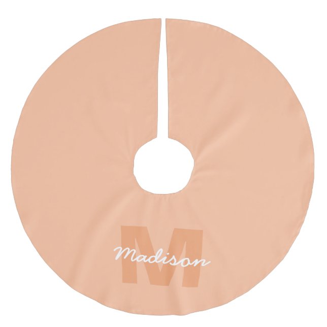 Cool pastel peach colour with Custom Monogram name Brushed Polyester Tree Skirt (Front)