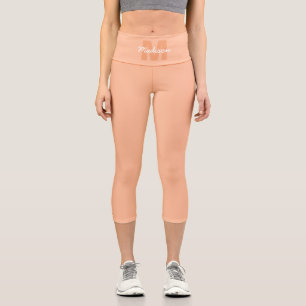 Cool pastel peach colour with Custom Monogram name Capri Leggings