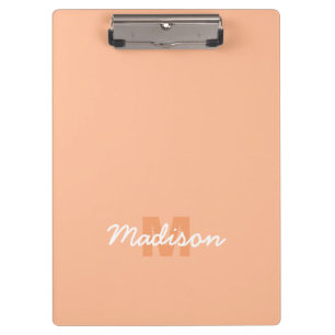Cool pastel peach colour with Custom Monogram name Clipboard