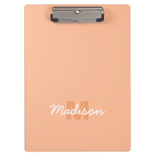 Cool pastel peach colour with Custom Monogram name Clipboard (Front)