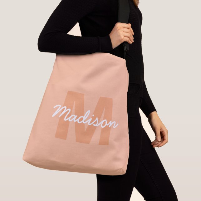 Cool pastel peach colour with Custom Monogram name Crossbody Bag (Close Up)