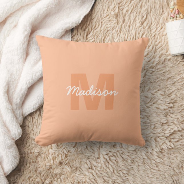 Cool pastel peach colour with Custom Monogram name Cushion (Blanket)