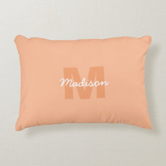 Cool pastel peach colour with Custom Monogram name Decorative Cushion