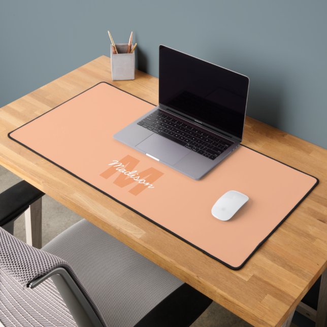 Cool pastel peach colour with Custom Monogram name Desk Mat (Office 2)