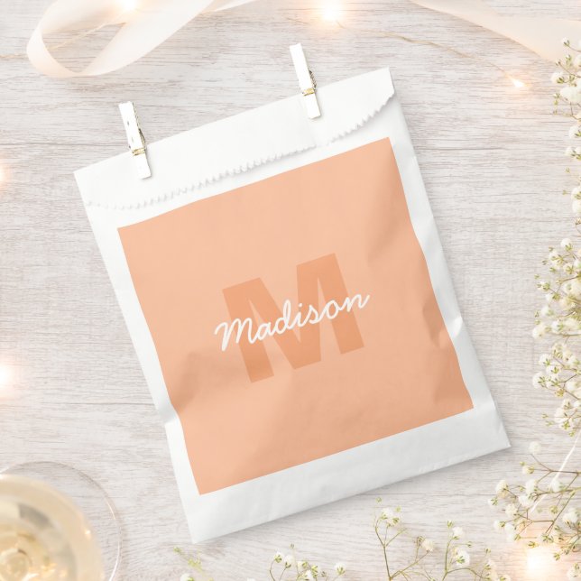 Cool pastel peach colour with Custom Monogram name Favour Bags (Clipped)