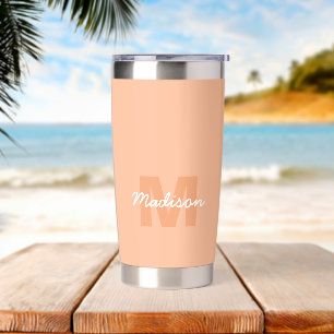 Cool pastel peach colour with Custom Monogram name Insulated Tumbler