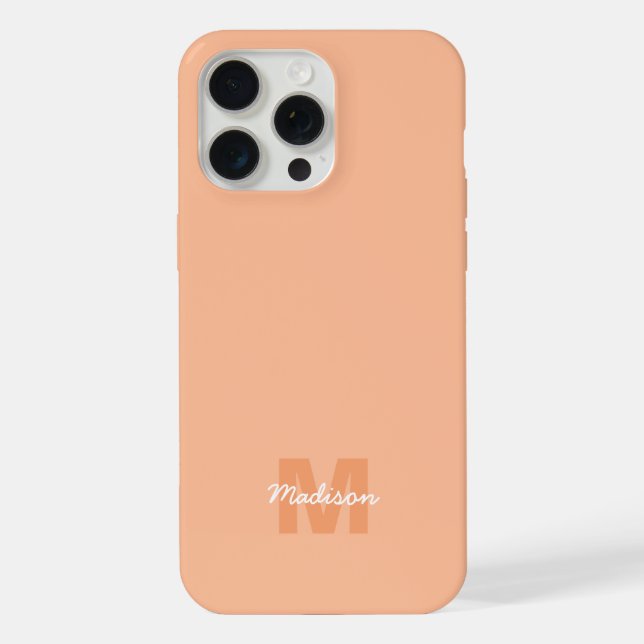 Cool pastel peach colour with Custom Monogram name iPhone Case (Back)